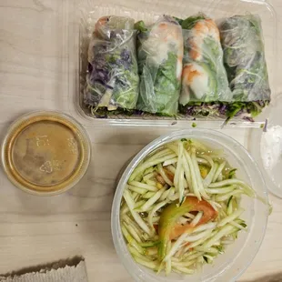 Sou's Thai: Summer Roll and Papaya Salad. Card purchase minimums $10+.
