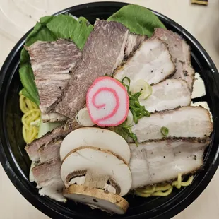 Nabeya Maido: Bada's BBQ Brisket Combo. Smoked pork belly, tallow infused shoyu broth. Pre-microwave.