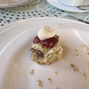 Cherry Chocolate scone topped with almond cream and strawberry preserves
