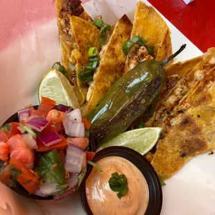 a plate of quesadillas