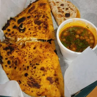 Quesobirria quesadilla with bean taco