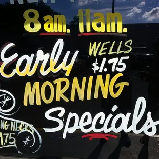 a sign for early morning specials
