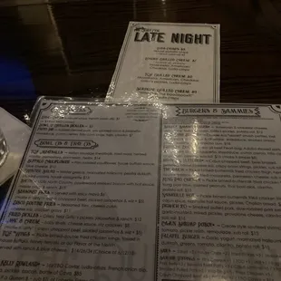 a menu for late night