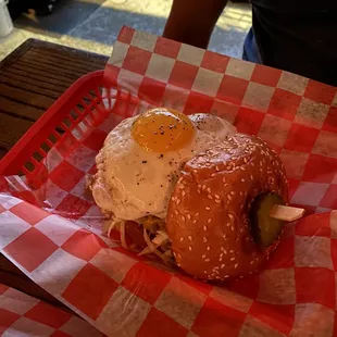 Hell Yeah burger with a fried egg