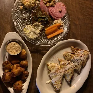 Relish Tray, Cheesy Crab Toast, Hush Puppies