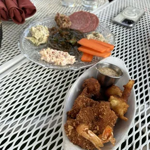 French Fried Shrimp &amp; Hush Puppies and relish tray appetizers