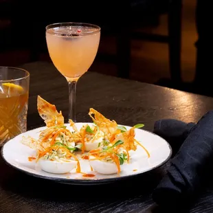 Deviled Eggs 
Crispy Chicken Skins, Buffalo Sauce, Celery