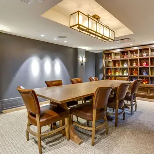 a dining table and chairs