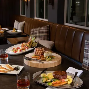 a table of food and drinks