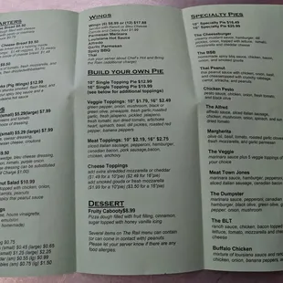 Menu at The Rail pizza, Rogers