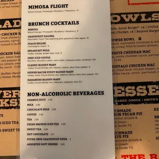 Brunch drink menu