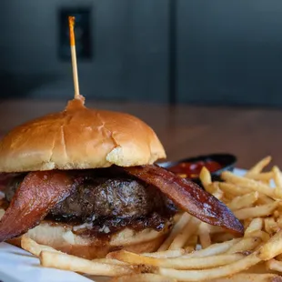 a burger and fries
