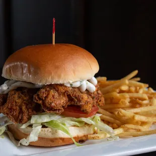 a fried chicken sandwich and french fries
