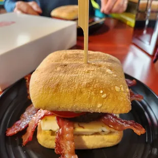 Breakfast Sandwich with sausage and bacon