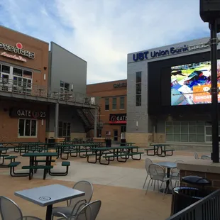 Busy time at the Railyard at 8:30 PM on a Friday night in June 2016.  Closely resembles a prison, but nobody is anywhere in sight.