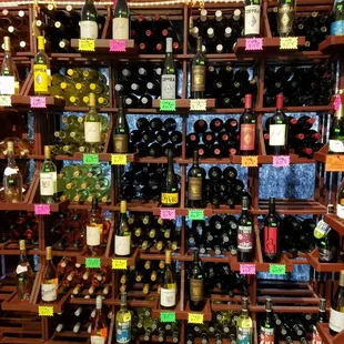 a wall of wine bottles