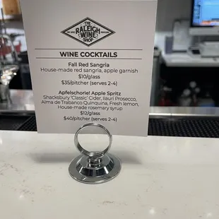 Wine cocktail menu