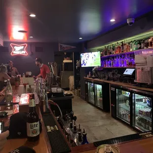 a bar with people sitting at the bar