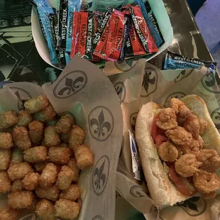 Tater Tots, Po Boy, and a truck load of condiments