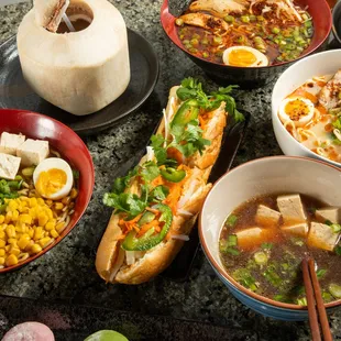 a variety of asian food