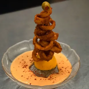 Pretzel Fried Calamari, Beer-Cheese Fondue