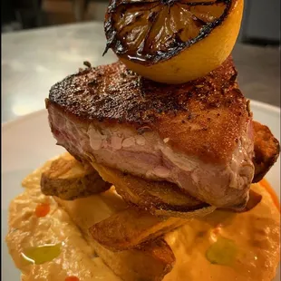 Cast Iron Seared Tuna, Crab-Shrimp Fondue, Crispy Potato