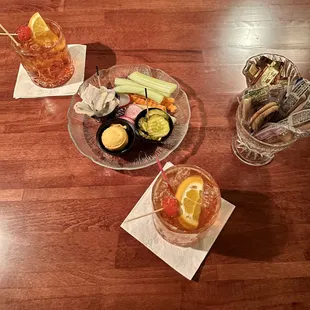 Relish tray and old-fashioneds!