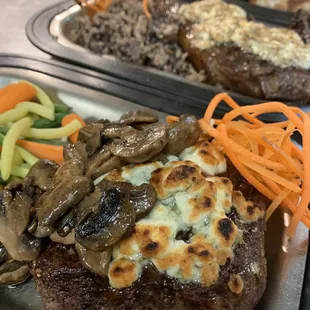 blue cheese topped filet mignon with mushrooms