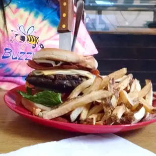 This 1/2 lb hamburger was more delicious than it looks!  Great fries too.