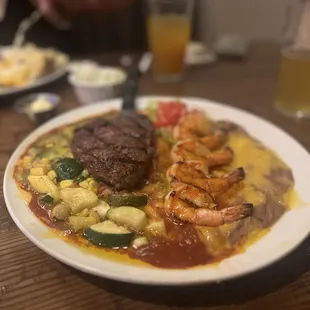 Sirloin and shrimp New Mexico style