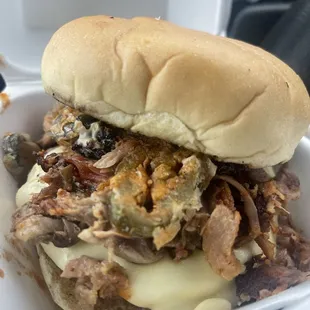 Pulled pork burger with added jalapenos