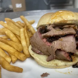 Sliced brisket sandwich