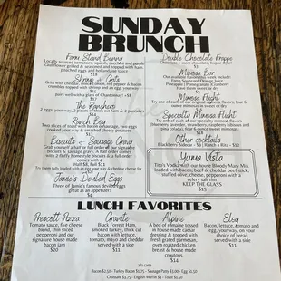 Sunday Brunch menu