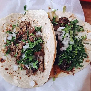 Lengua and Barbacoa (right) Tacos