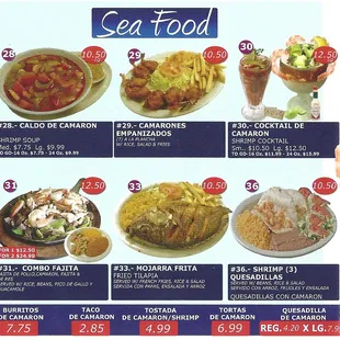 From their menu: Lunch and dinner seafood plates, #28-31, 33, 36