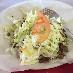 Tostada with beef fajita