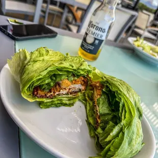 Lettuce wrapped BBQ chicken burger