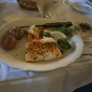 Halibut special with parsley potatoes.