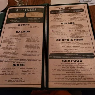 the menu for the restaurant