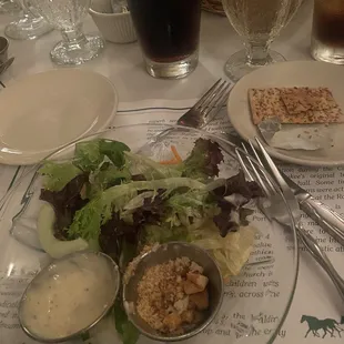 a plate of food and drinks