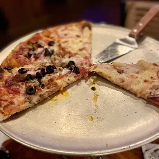 a half eaten pizza on a plate