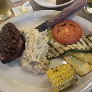 Bacon wrapped filet and mashed potatoes