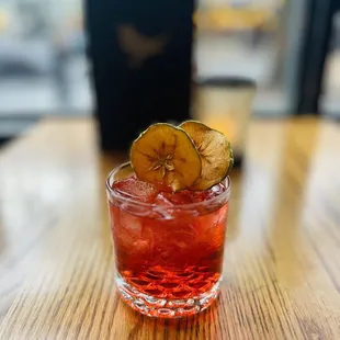 Color In Your Cheeks, with Green Chartreuse, Lairds Apple Brandy, Cocchi Americano, and blended amaro