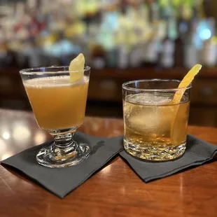 two cocktails on the bar