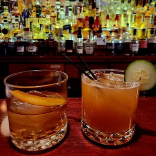 Classic old fashioned and a signature cocktail.
