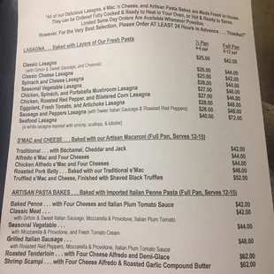 Catering menu.