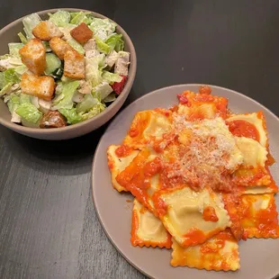 Take Home: Lobster Ravioli with Vodka Pancetta Sauce &amp; Chicken Caesar Salad