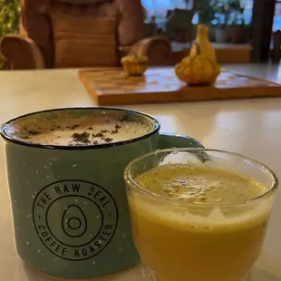 Brown sugar sage latte + juice shot