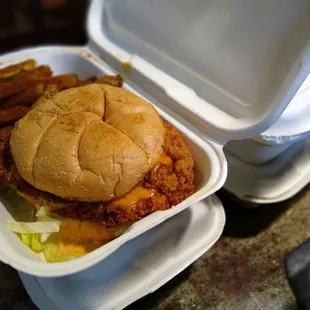 Zinger chicken sandwich with boardwalk fries.