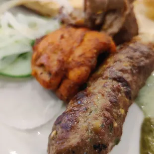 Beef seekh kabob with chicken Tikka boti.